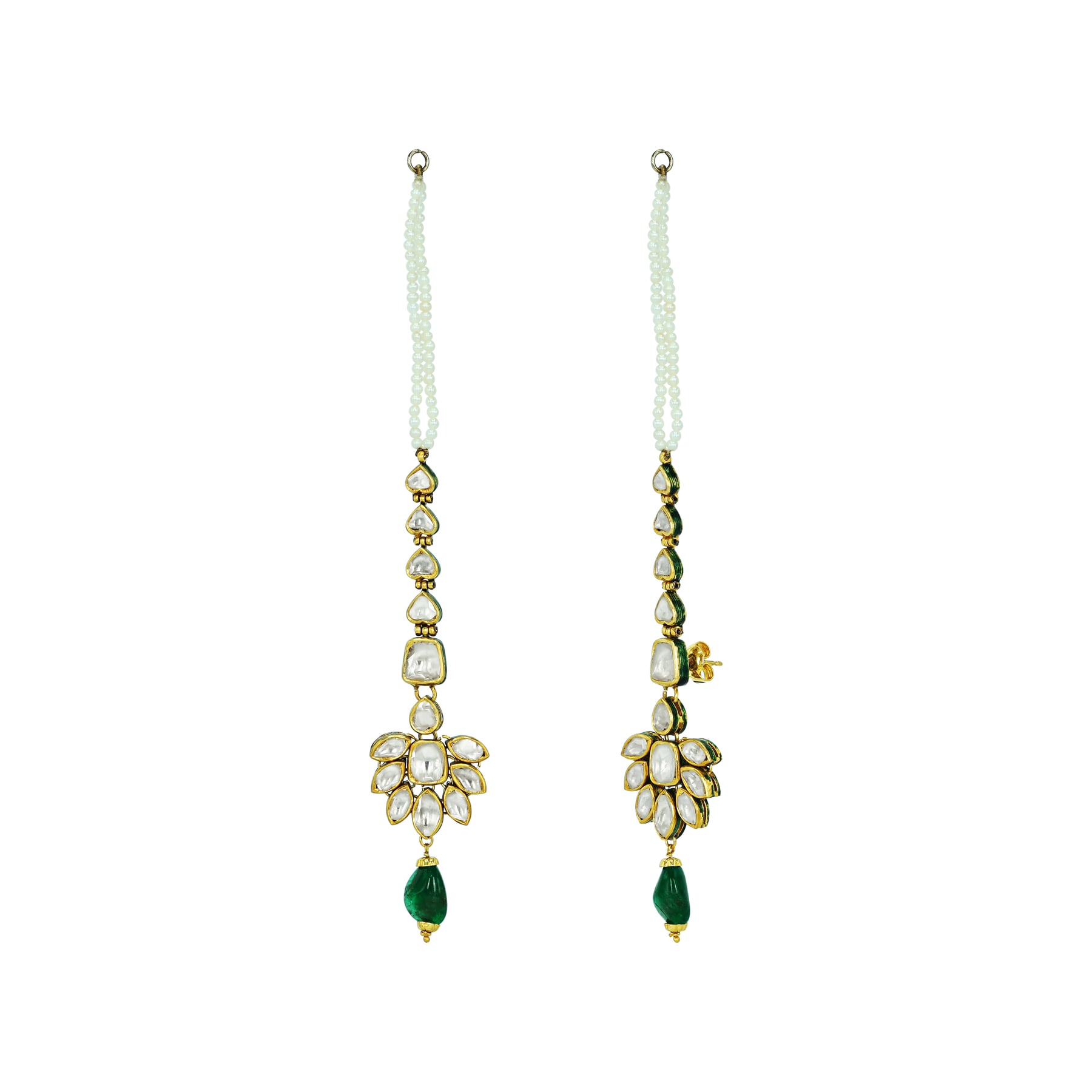 Layered Polki Necklace Set with Emerald Pendant and Kanoti Earrings